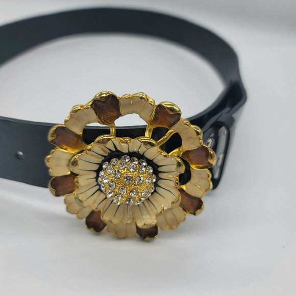 Downeast Faux Patent Leather Belt Floral Beaded Buckle Women's 38 - Picture 2 of 4